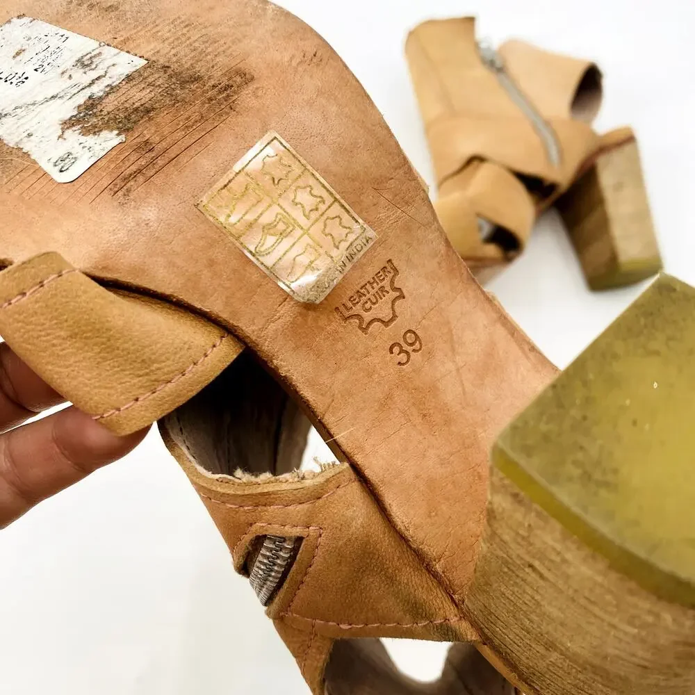 Free People 39 tan cutout Leather Heeled Sandal